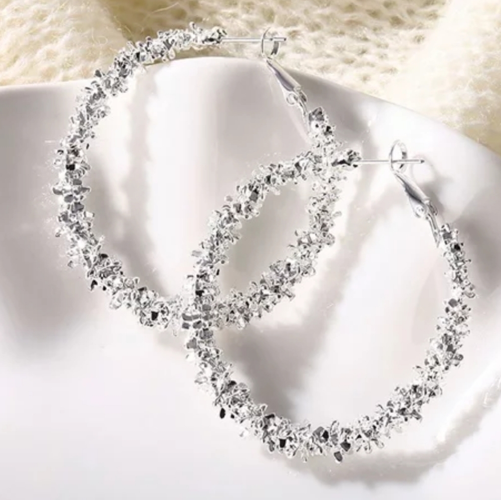 Crushed Metal White Gold Earrings